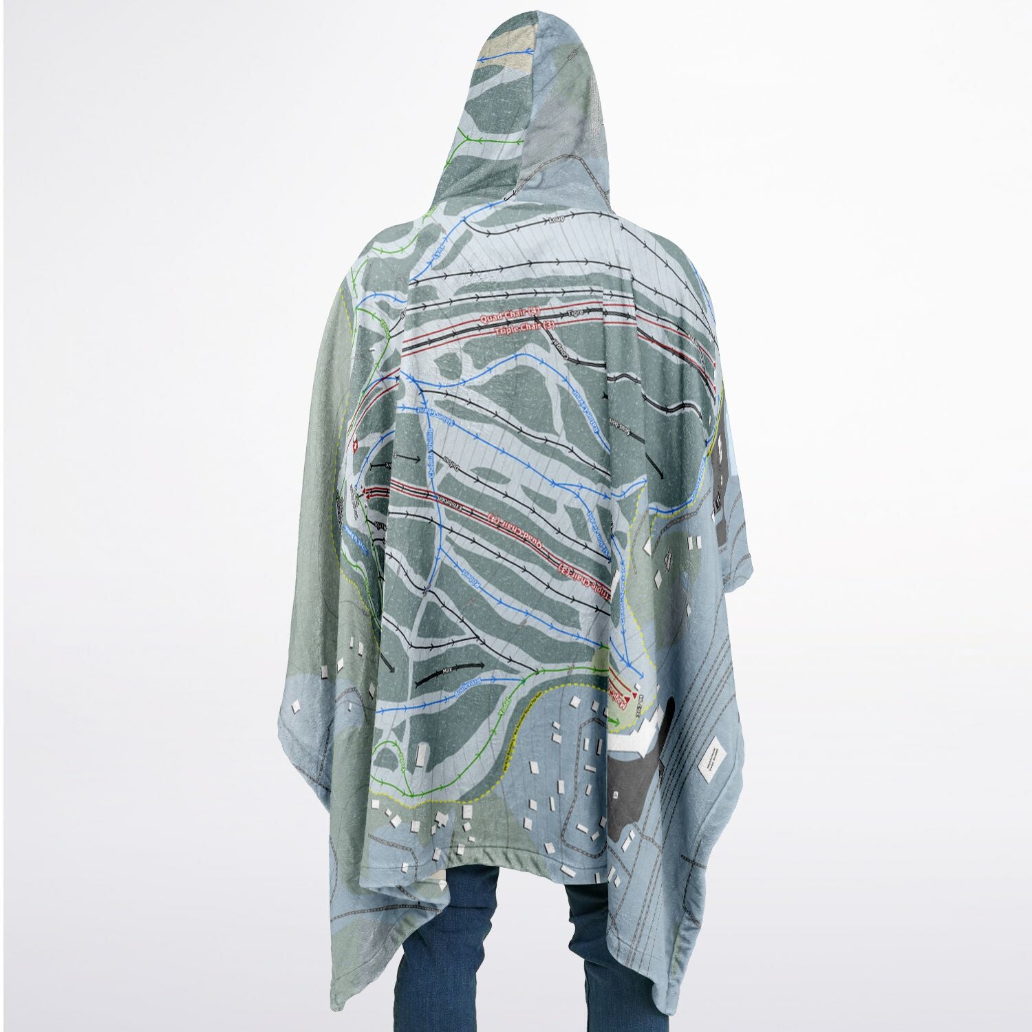 Mont Blanc, Quebec Ski Resort Map Flannel Blanket Poncho