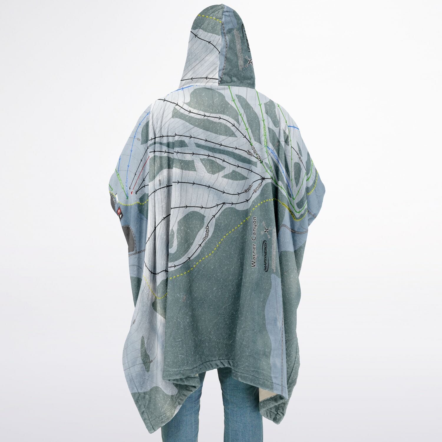 Warner Canyon, Oregon Ski Resort Map Flannel Blanket Poncho