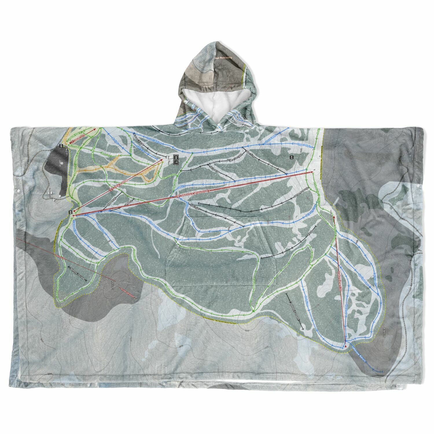 Brundage Mountain, Idaho Ski Resort Map Flannel Blanket Poncho