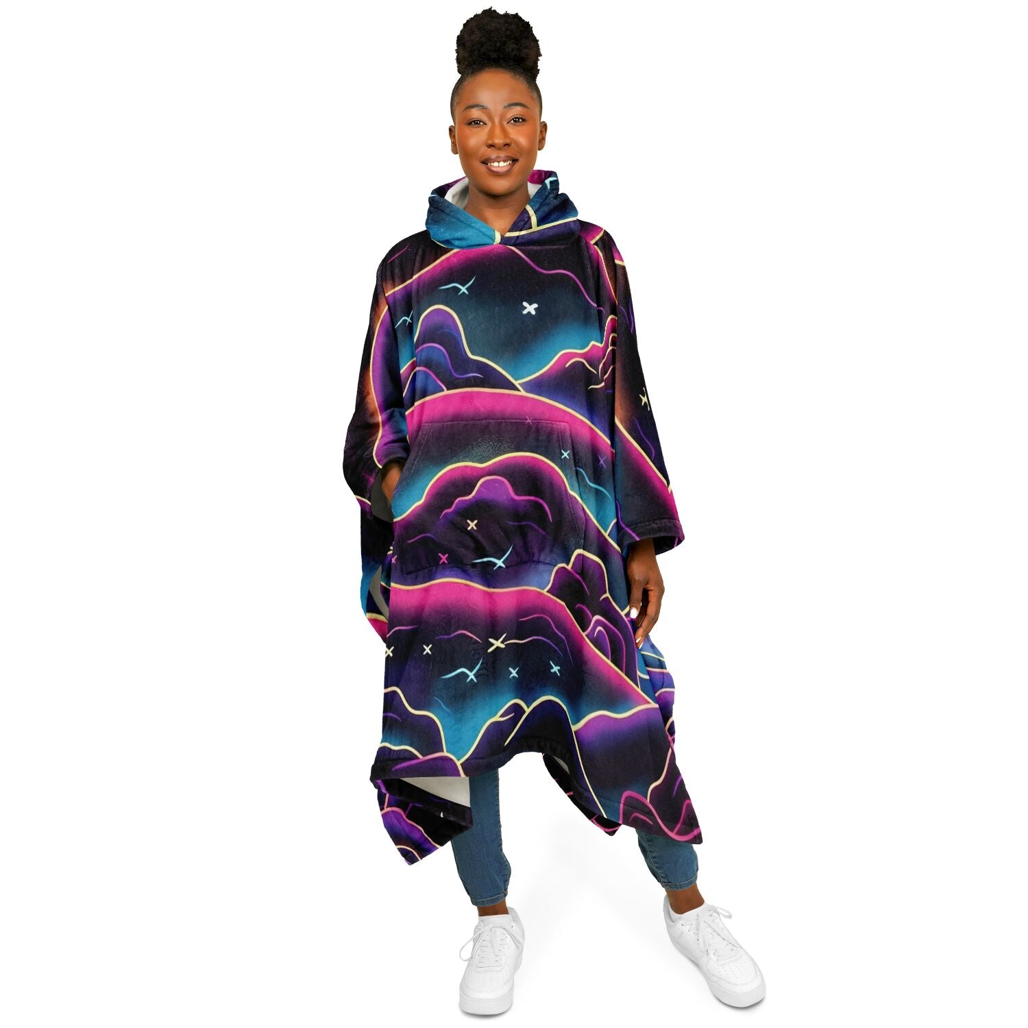 Neon Mountain, Flannel Blanket Poncho