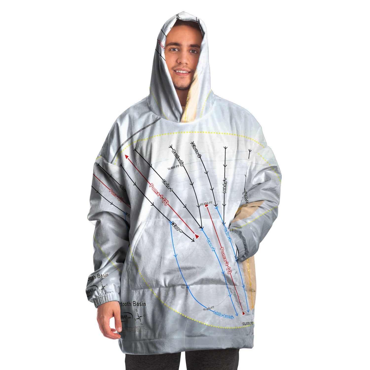 Beartooth Basin, Wyoming Ski Trail Map Snug Hoodie
