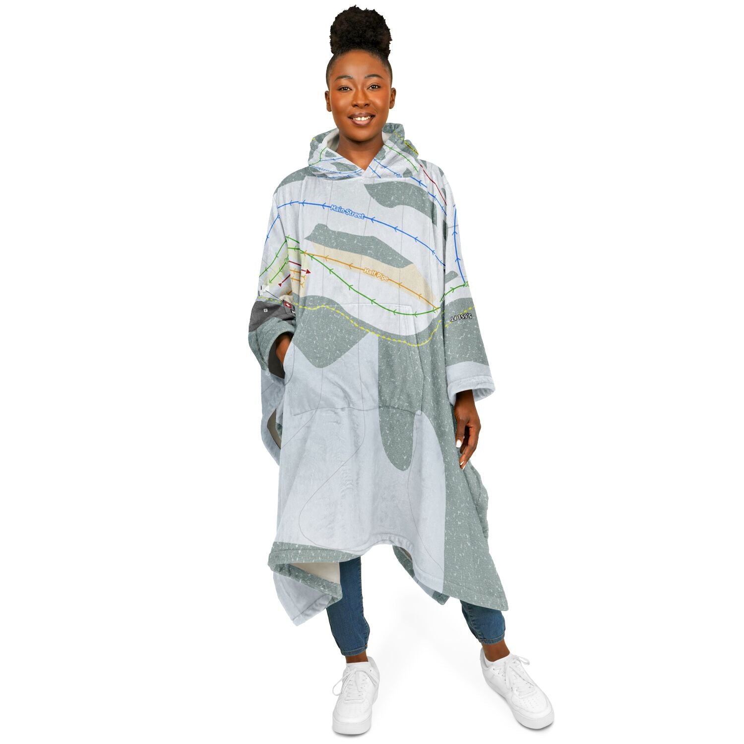Snowhaven, Idaho Ski Resort Map Flannel Blanket Poncho