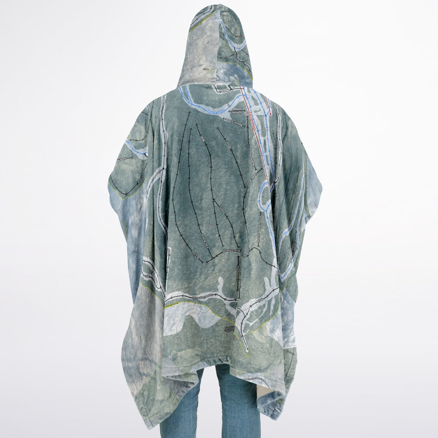 Black Mountain of Maine, Maine Ski Resort Map Flannel Blanket Poncho