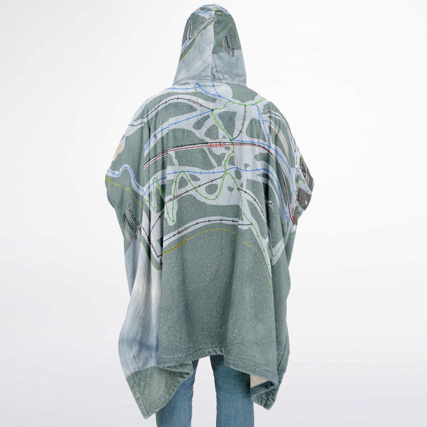 Teton Pass, Montana Ski Resort Map Flannel Blanket Poncho