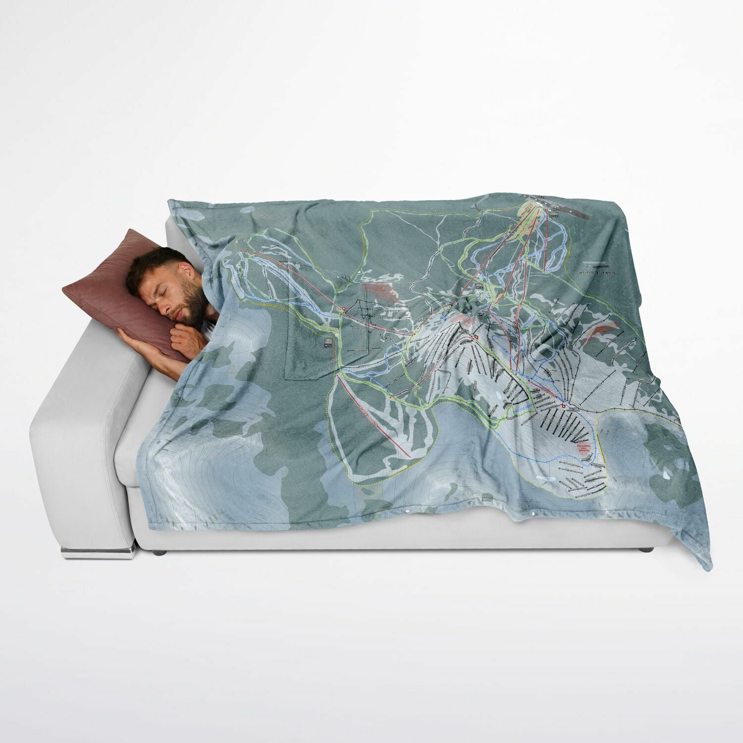 Lake Loiuse, Alberta Ski Resort Map Flannel Blanket Poncho