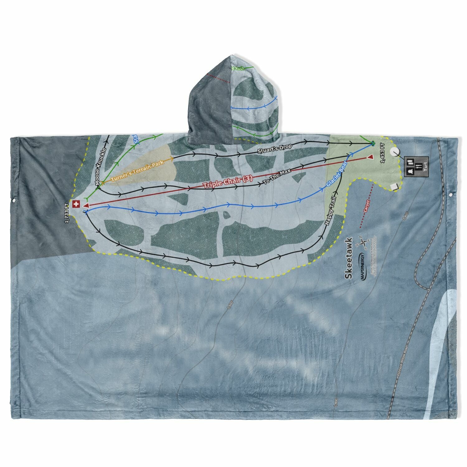 Skeetawk, Alaska Ski Resort Map Flannel Blanket Poncho