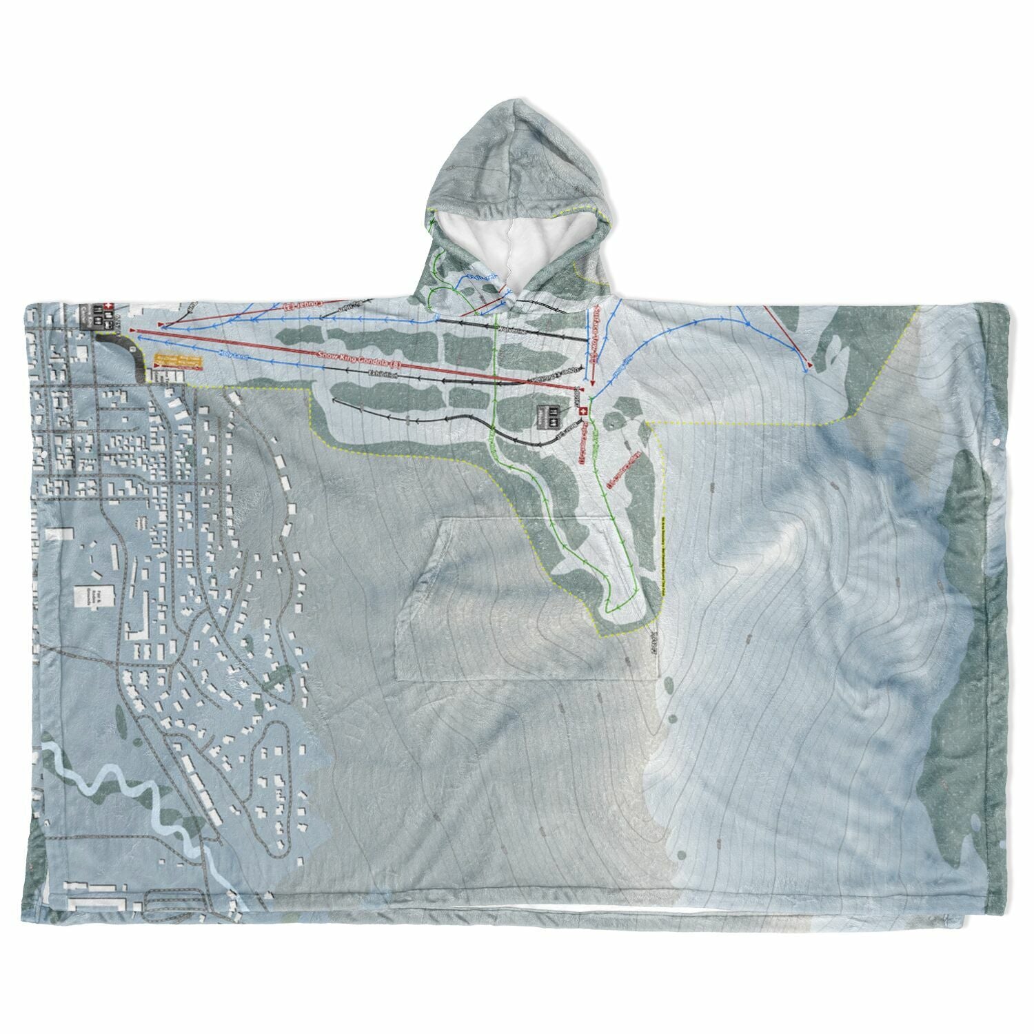 Snow King, Wyoming Ski Resort Map Flannel Blanket Poncho