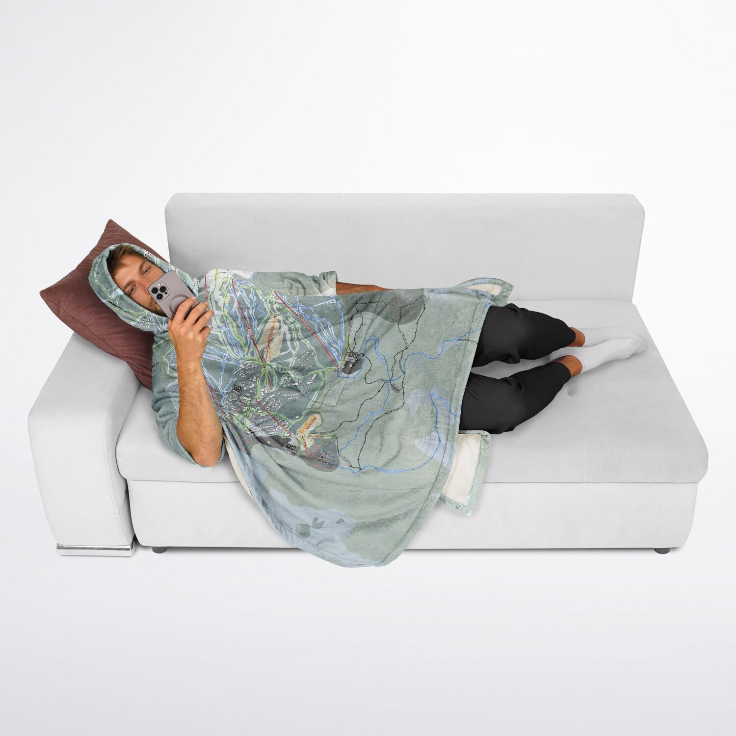 Big White, British Columbia Ski Resort Map Flannel Blanket Poncho