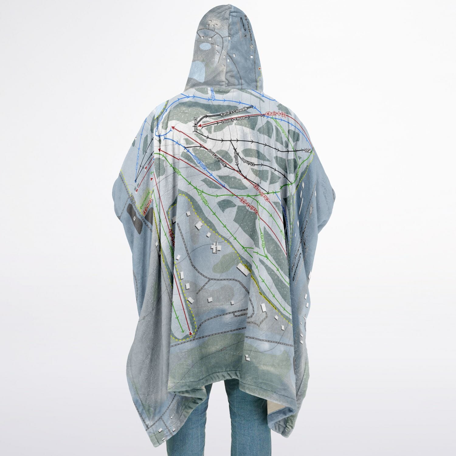 Big Powderhorn, Michigan Ski Resort Map Flannel Blanket Poncho