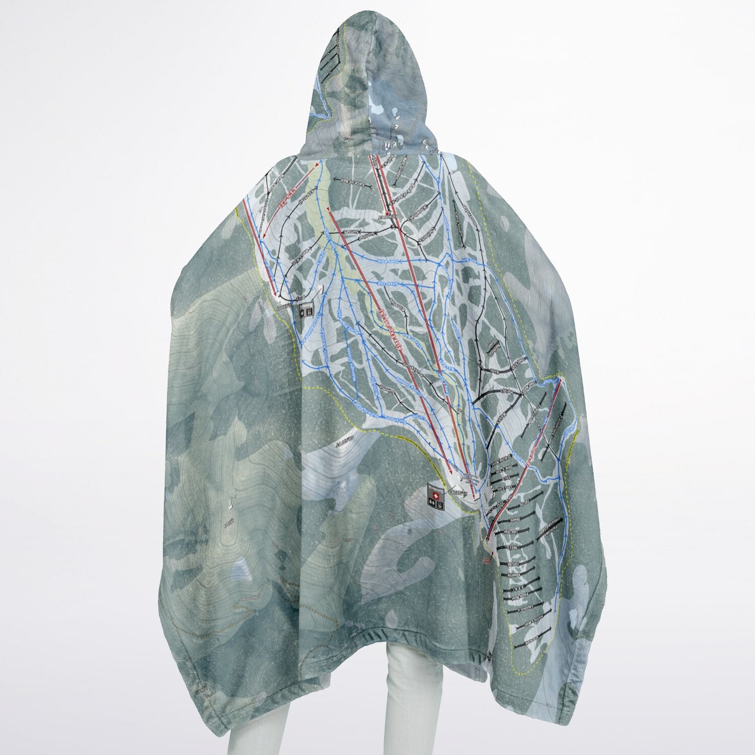 Aspen Mountain, Colorado Ski Resort Map Flannel Blanket Poncho