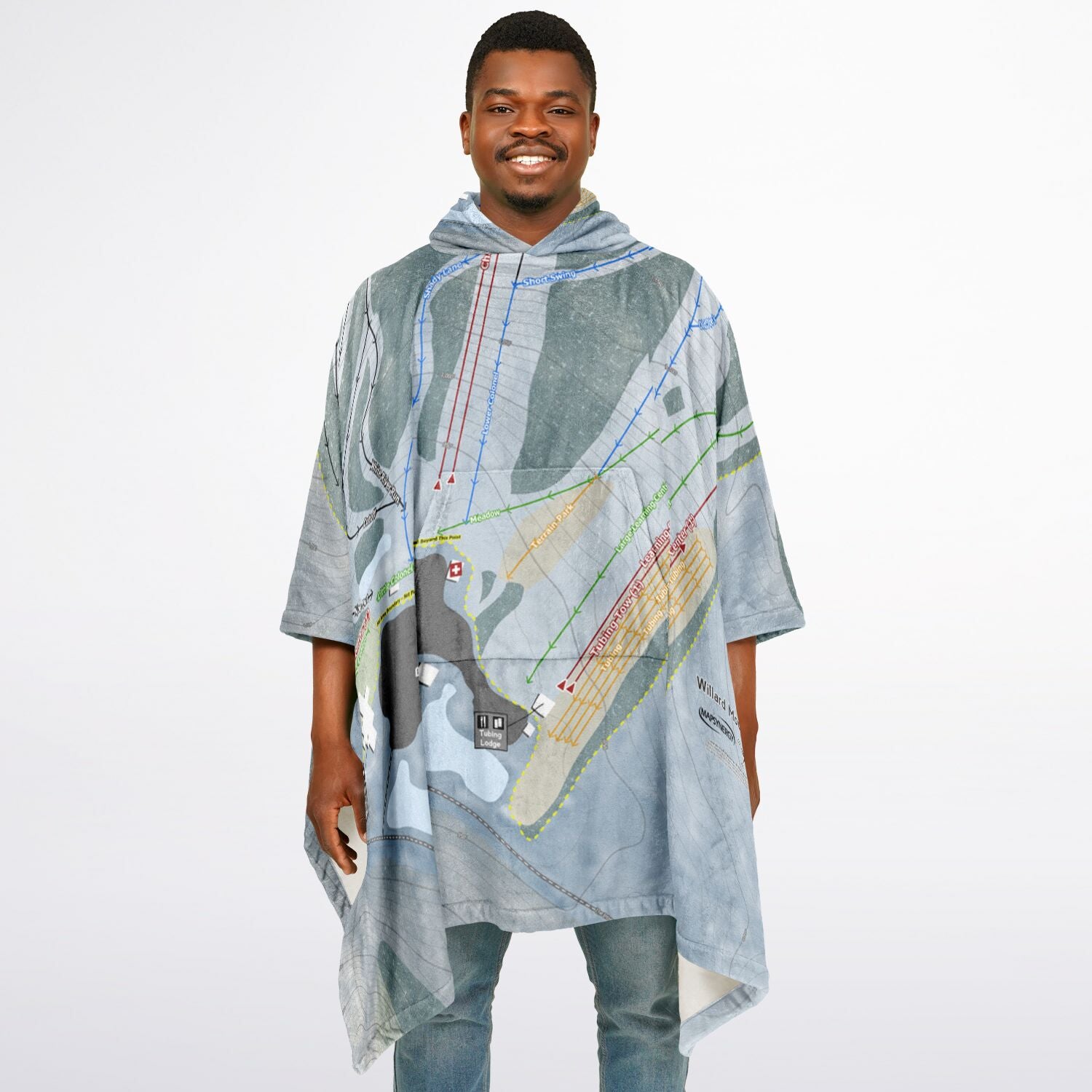 Willard Mountain, New York Ski Resort Map Flannel Blanket Poncho