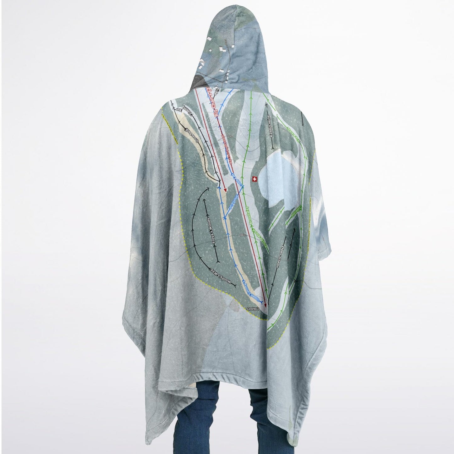 Woods Valley, New York Ski Resort Map Flannel Blanket Poncho