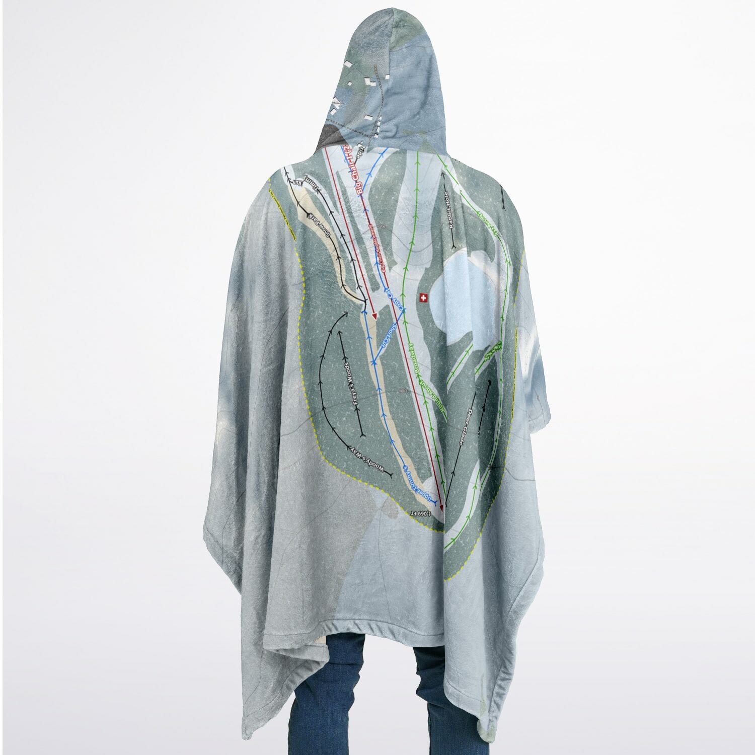 Woods Valley, New York Ski Resort Map Flannel Blanket Poncho