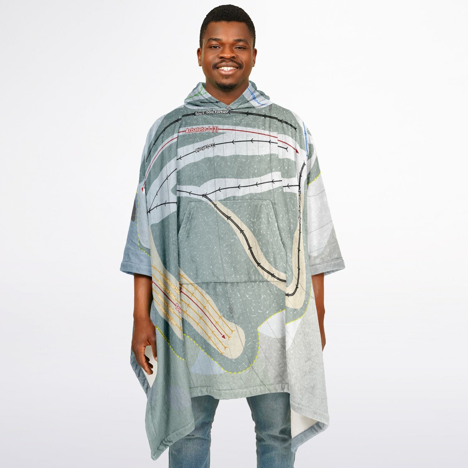 Mont Apic, Quebec Ski Resort Map Flannel Blanket Poncho