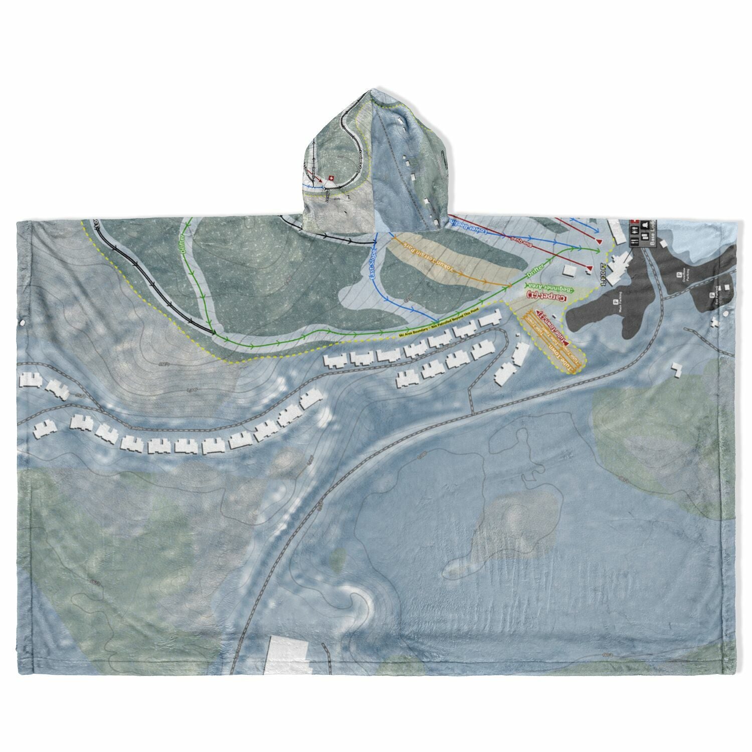 Bousquet Mountain, Massachusetts Ski Resort Map Flannel Blanket Poncho