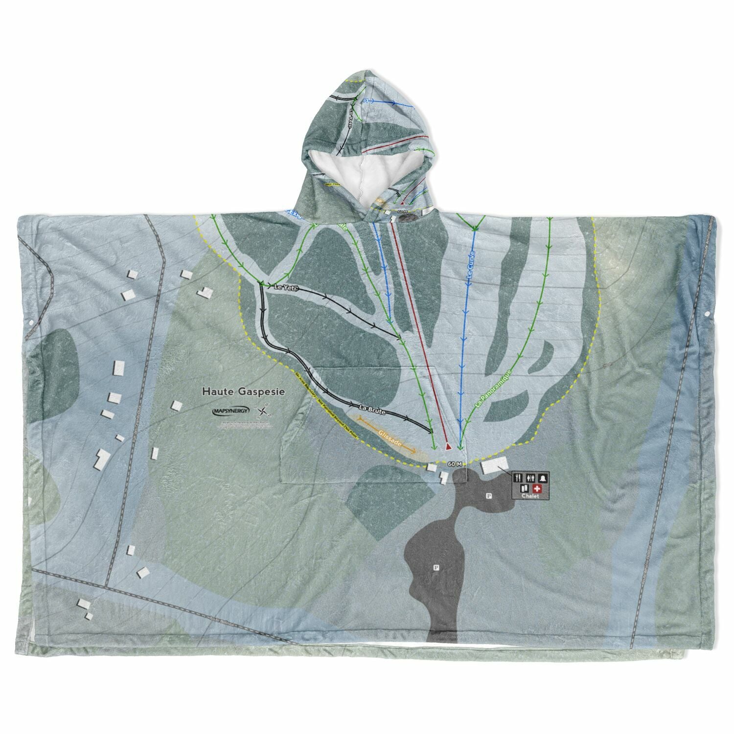 Haute Gaspesie, Quebec Ski Resort Map Flannel Blanket Poncho
