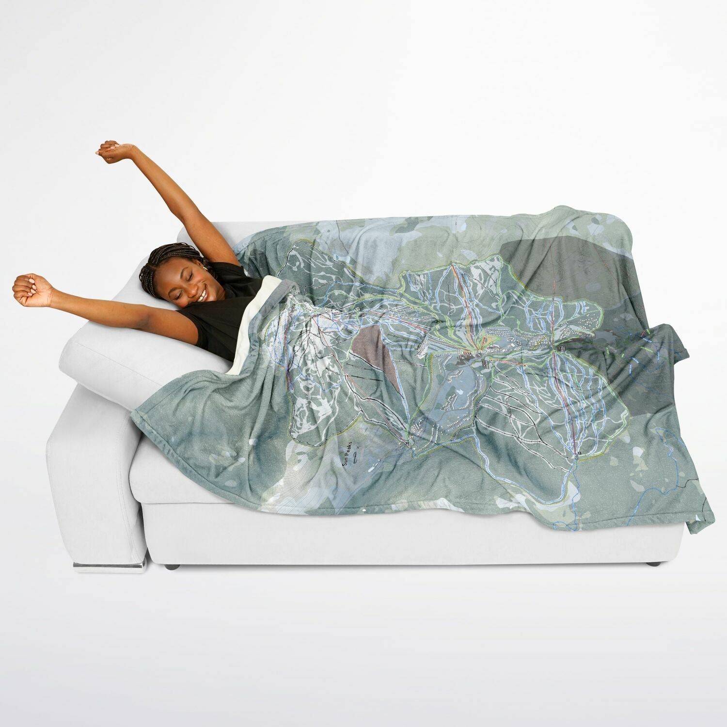 Sun Peaks, British Columbia Ski Resort Map Flannel Blanket Poncho