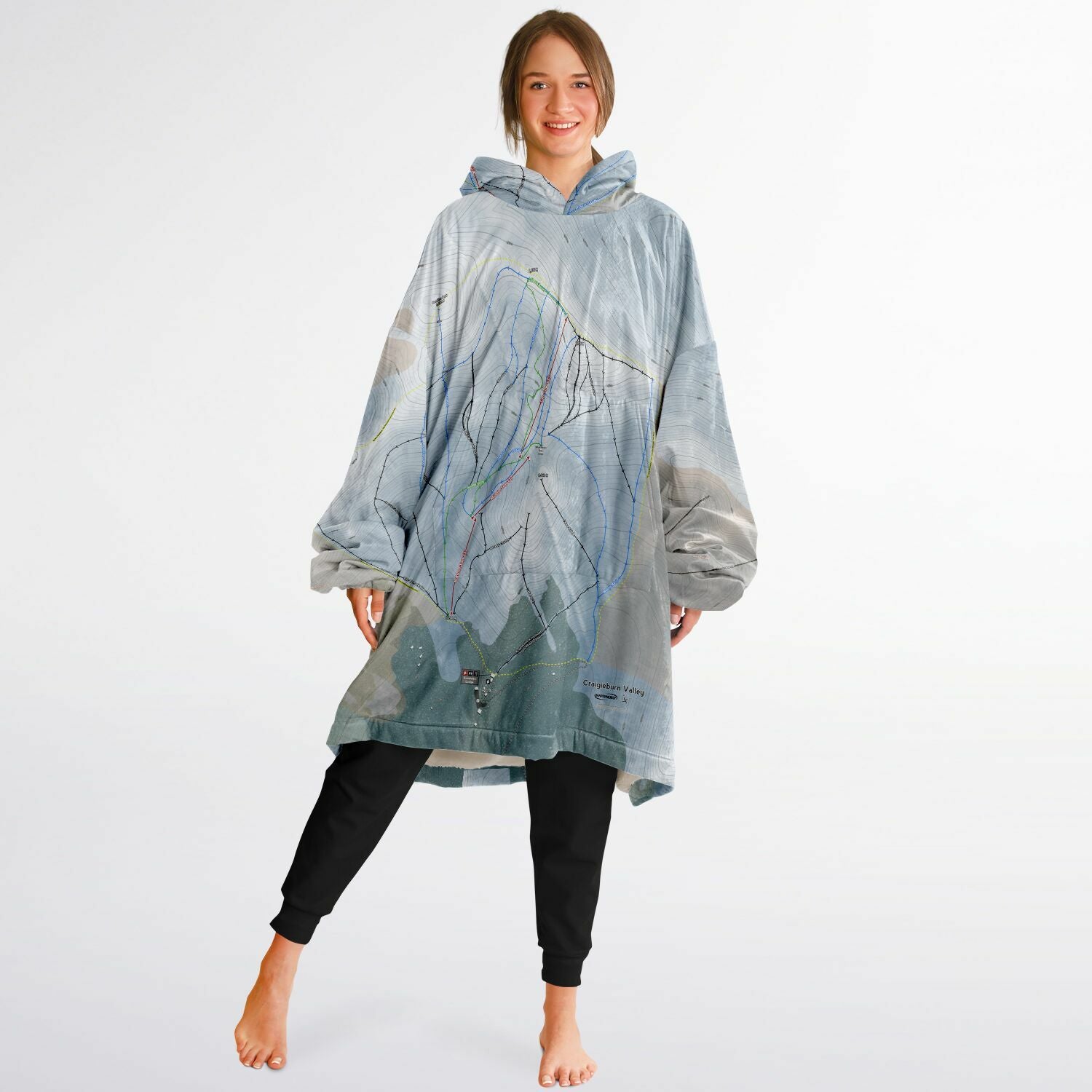 Craigieburn Valley, New Zealand Ski Trail Map - Snug Hoodie