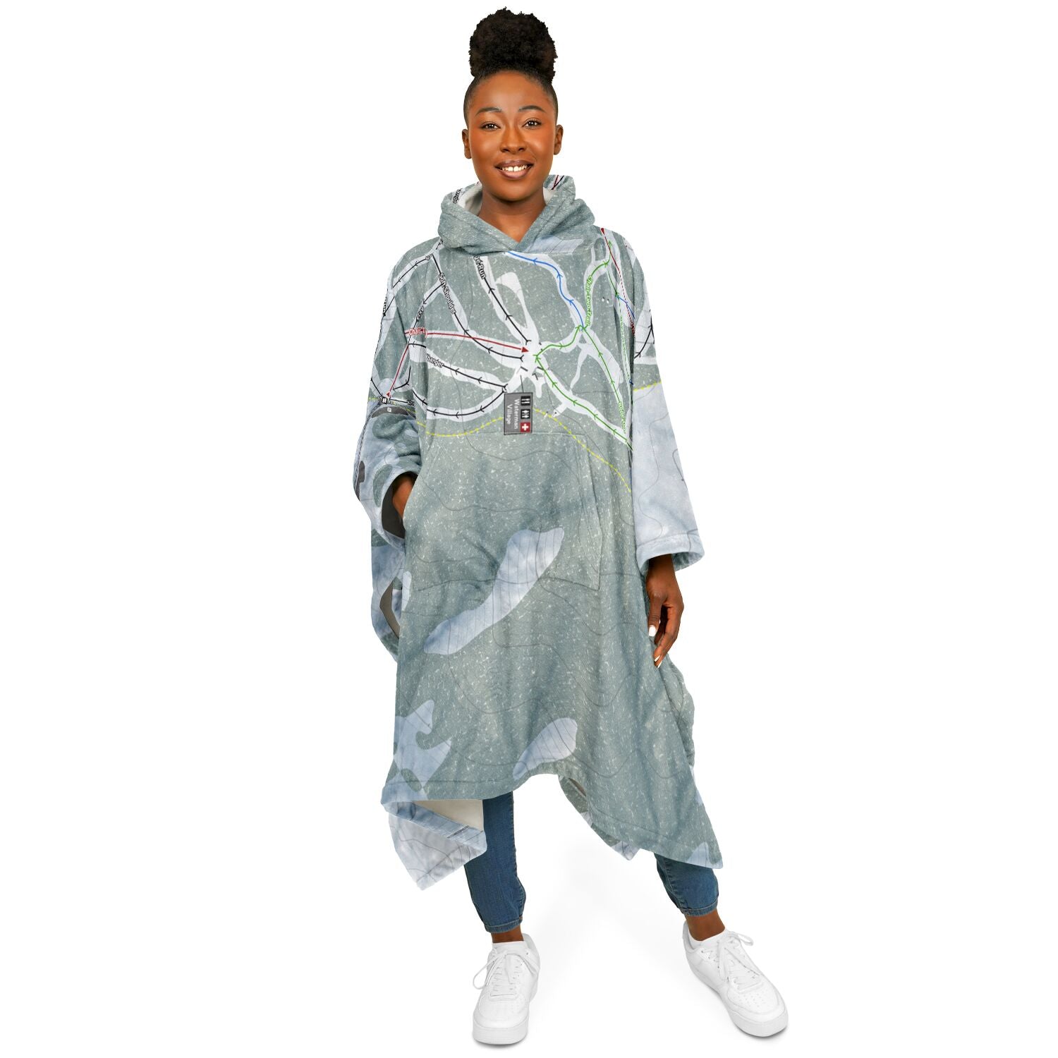 Mt Waterman, California Ski Resort Map Flannel Blanket Poncho