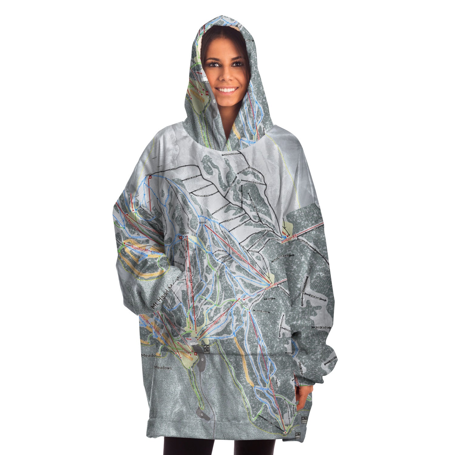 Mt. Hood Meadows, Oregon Ski Trail Map - Snug Hoodie - Powderaddicts