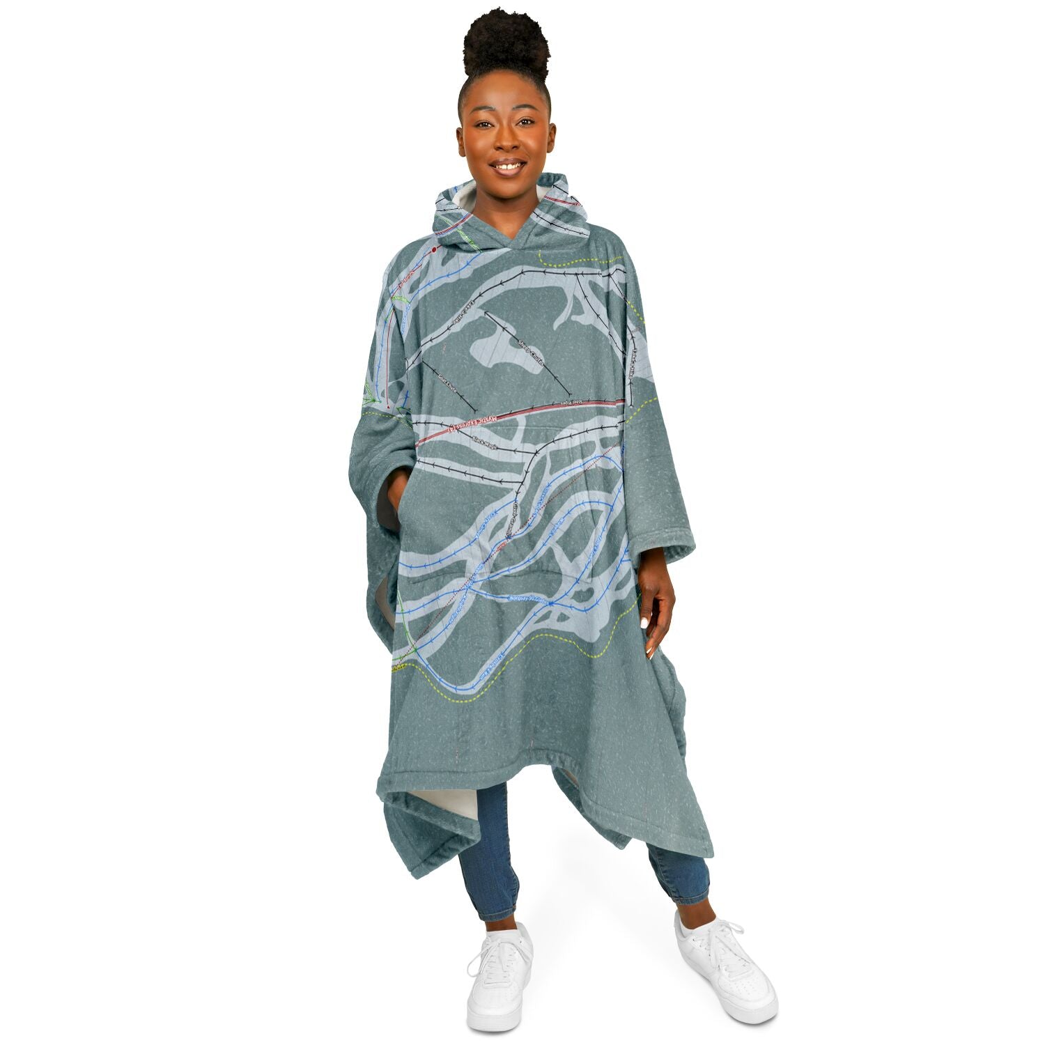 Mt Norquay, Alberta Ski Resort Map Flannel Blanket Poncho