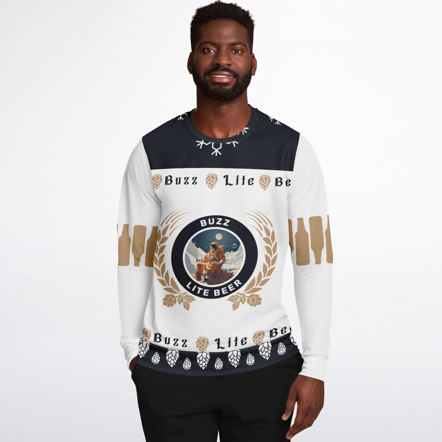 Buzz Lite Beer Ugly Christmas Sweater for Skiers - Fashion Sweatshirt