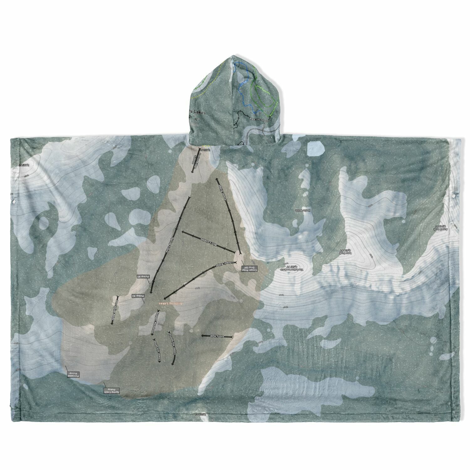 Anthony Lakes, Oregon Ski Resort Map Flannel Blanket Poncho