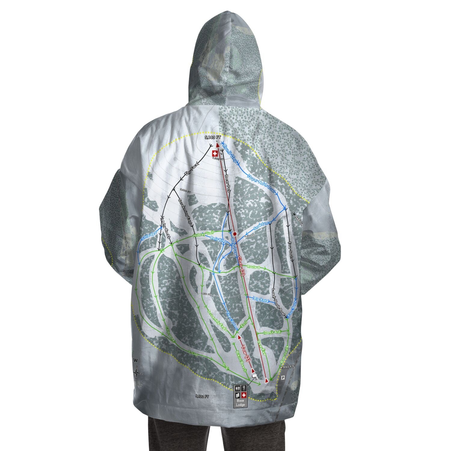 Bear Paw, Montana Ski Trail Map Snug Hoodie