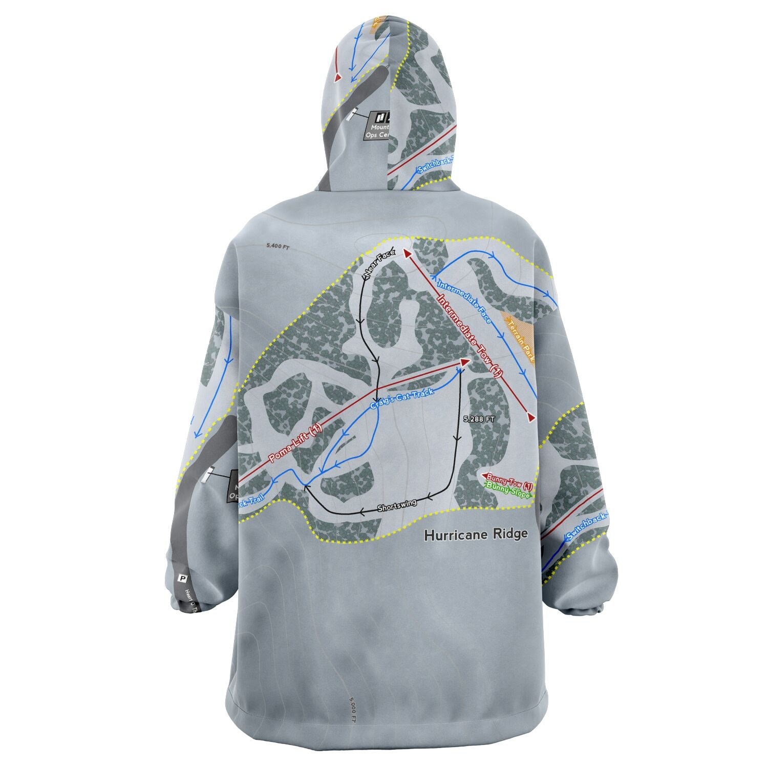 Hurricane Ridge, Washington Ski Trail Map Snug Hoodie