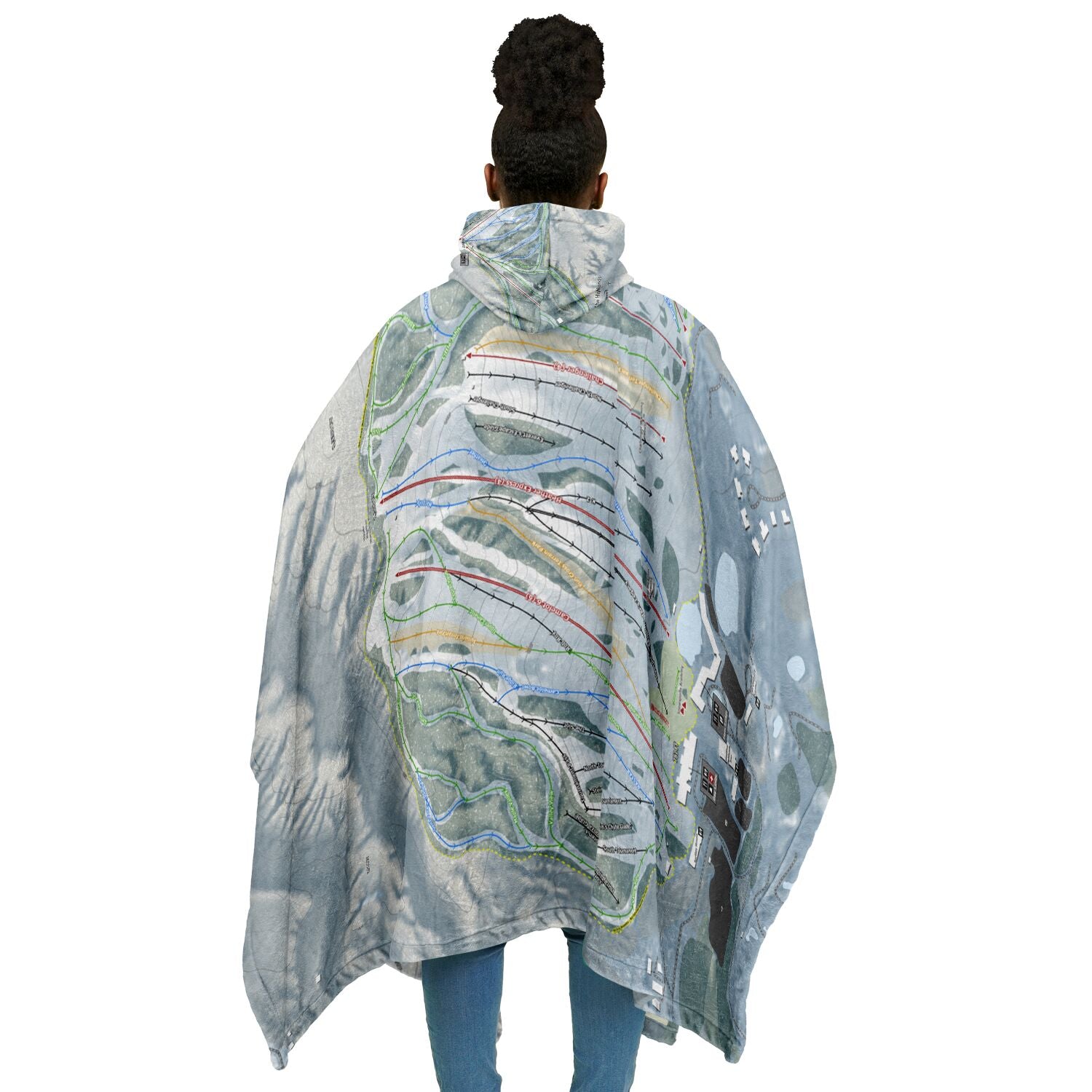 The Highlands, Michigan Ski Resort Map Flannel Blanket Poncho