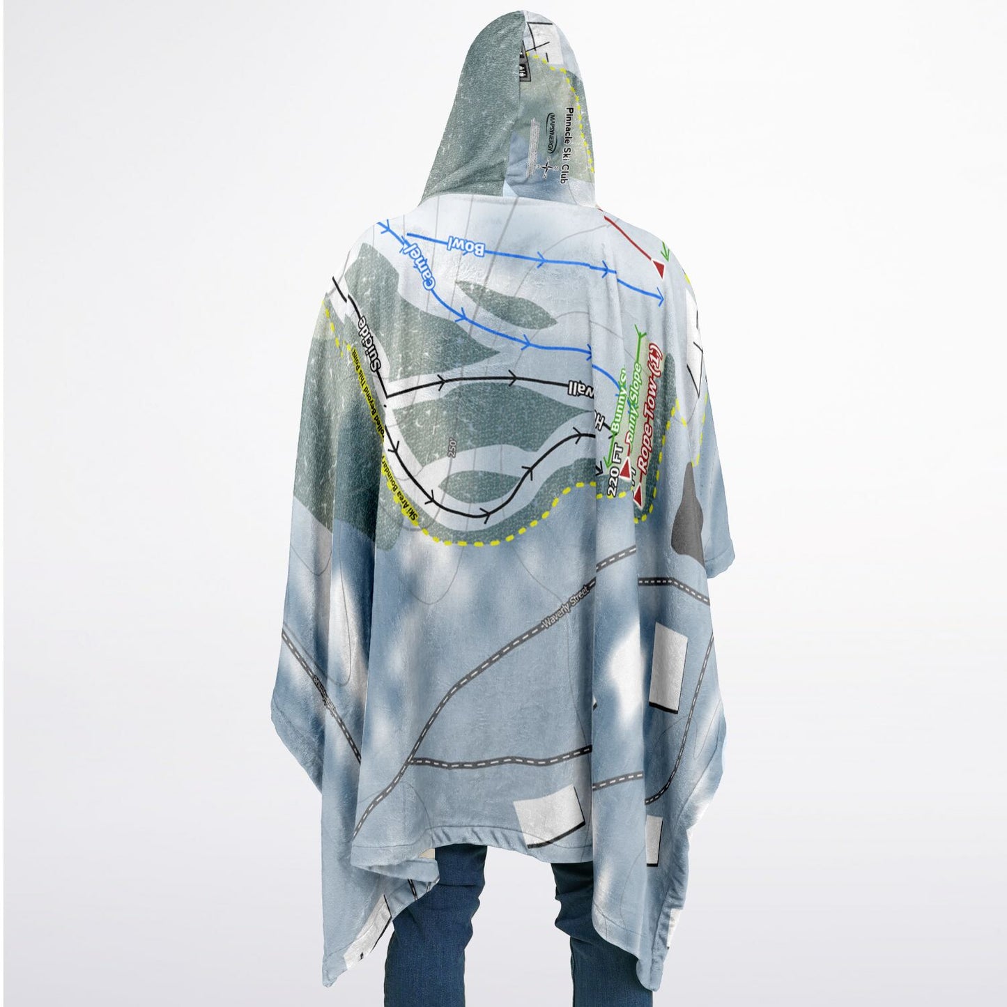 Pinnacle Ski Club, Maine Ski Resort Map Flannel Blanket Poncho