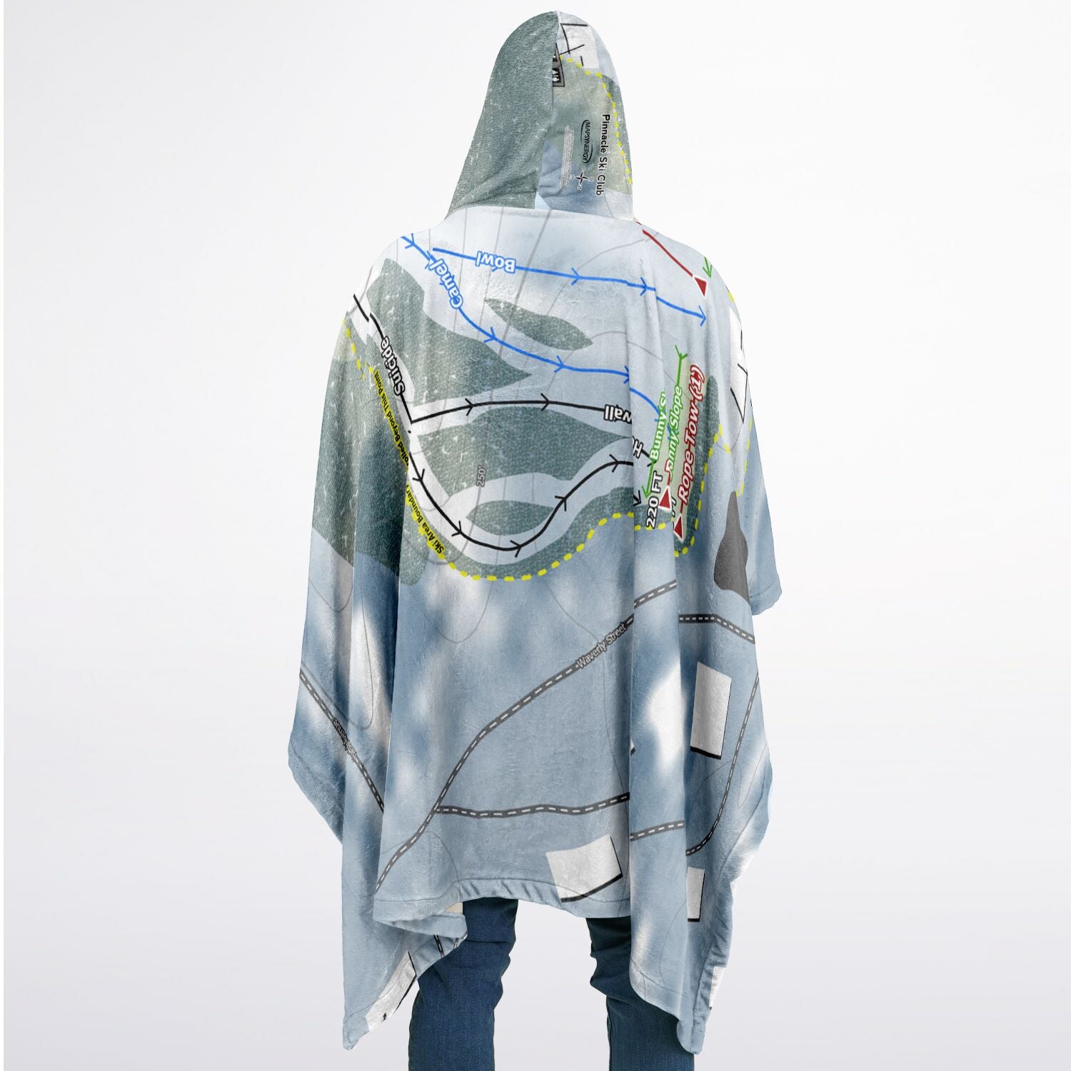 Pinnacle Ski Club, Maine Ski Resort Map Flannel Blanket Poncho