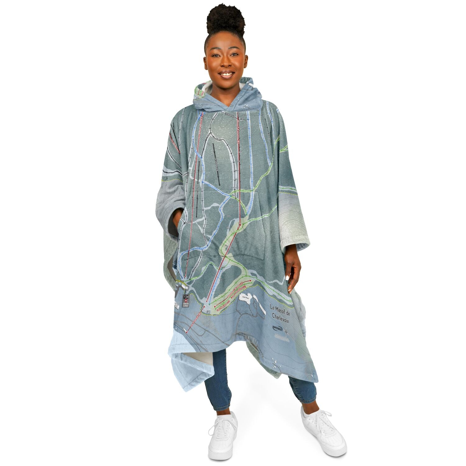 Le Massif De Charlevoix, Quebec Ski Resort Map Flannel Blanket Poncho