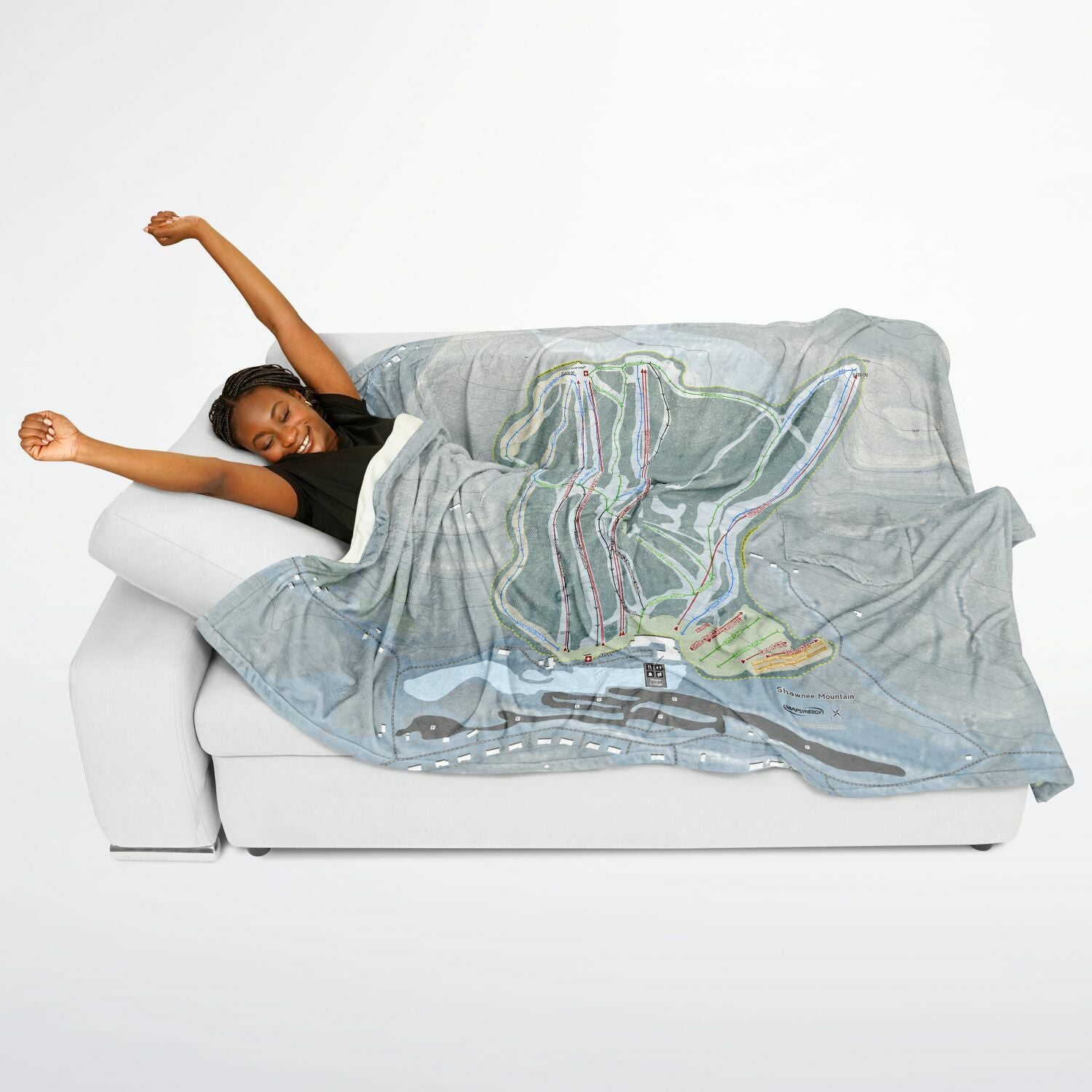 Shawnee Mountain, Pennsylvania Ski Resort Map Flannel Blanket Poncho