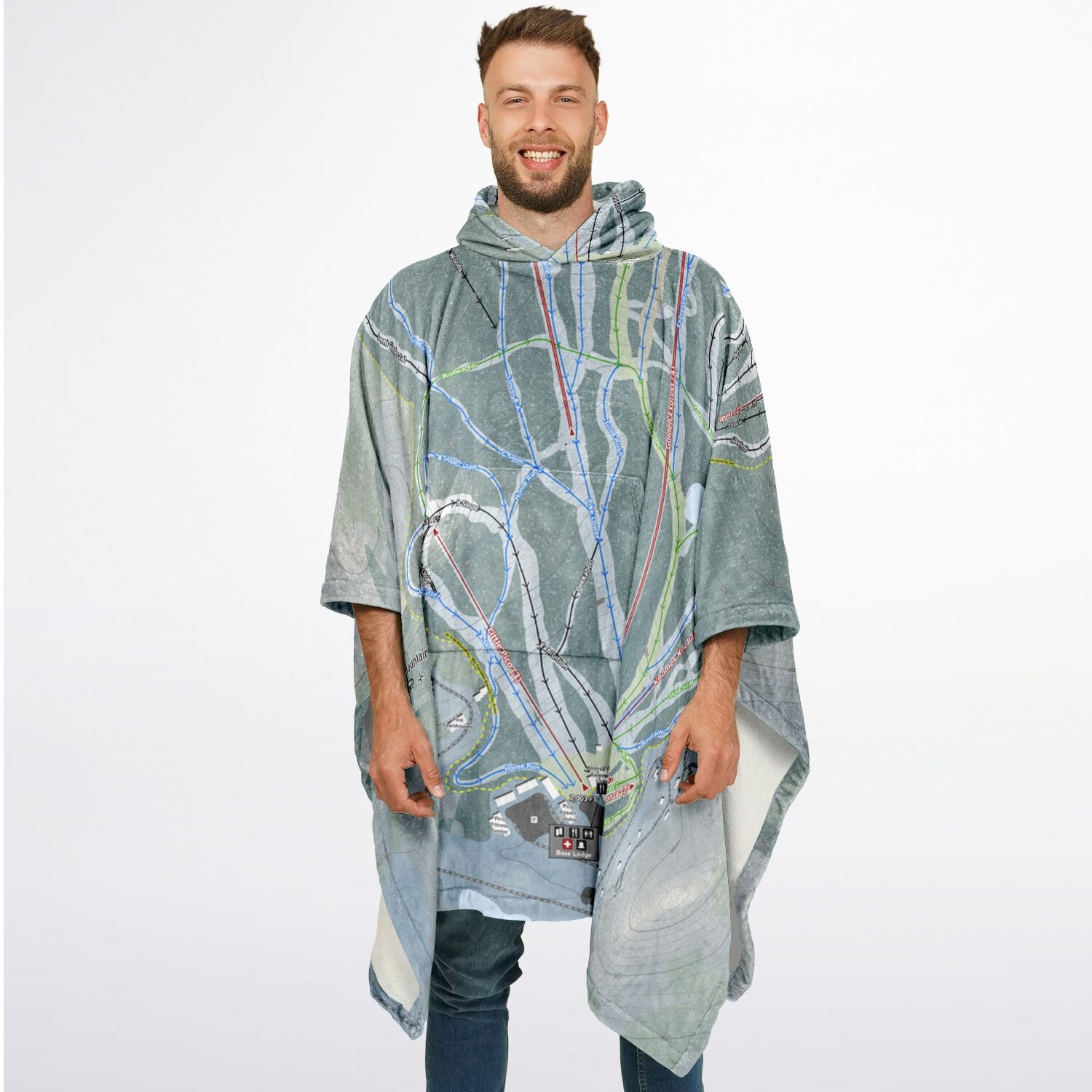 Pico Mountain, Vermont Ski Resort Map Flannel Blanket Poncho