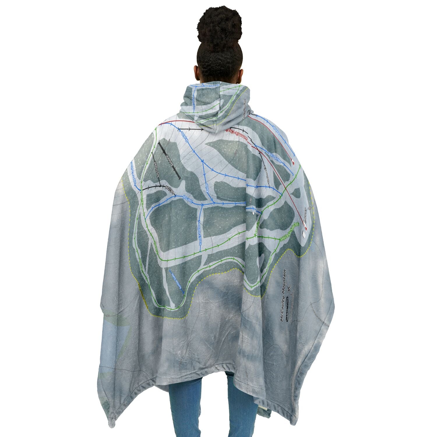 McCauley Mountain, New York Ski Resort Map Flannel Blanket Poncho