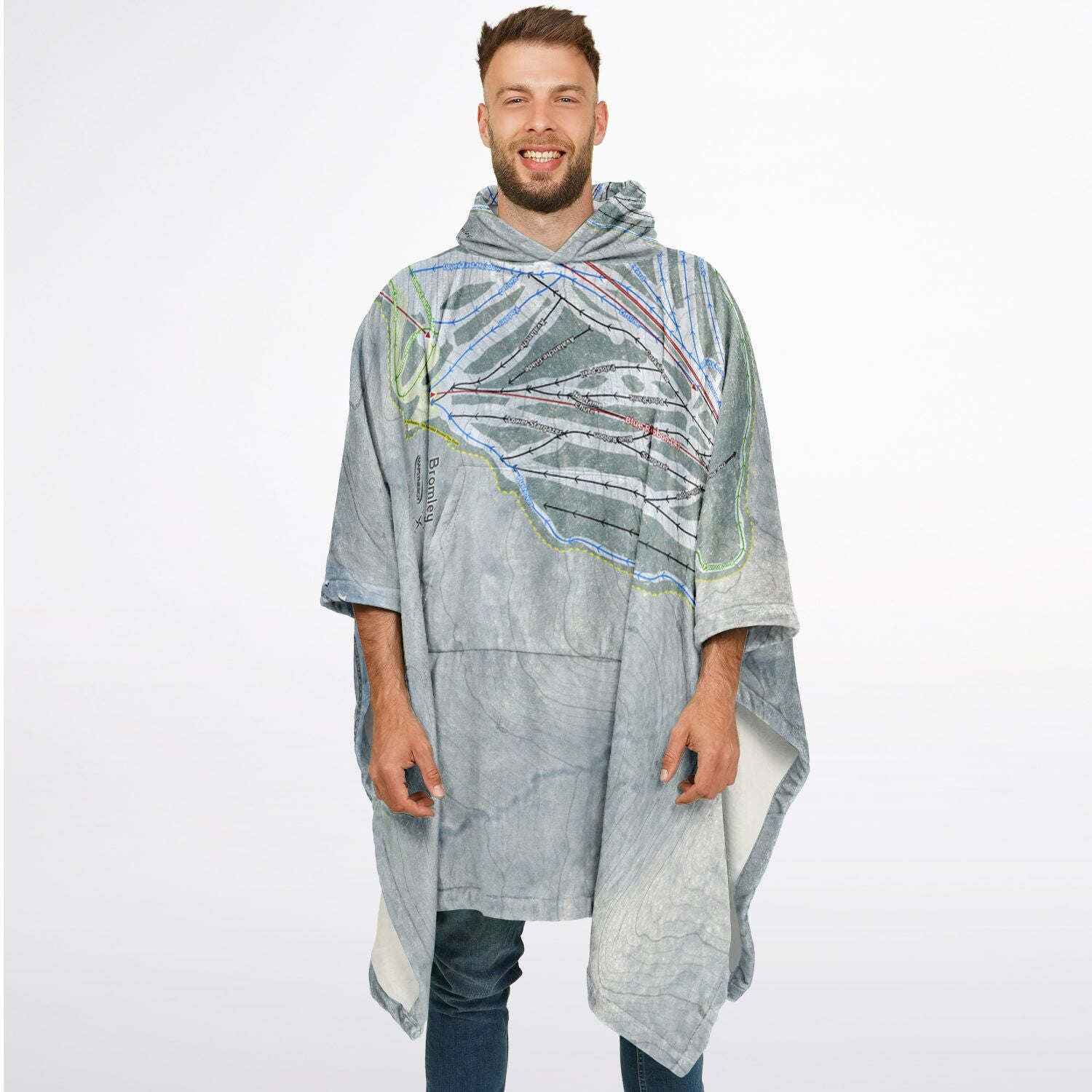 Bromley, Vermont Ski Resort Map Flannel Blanket Poncho