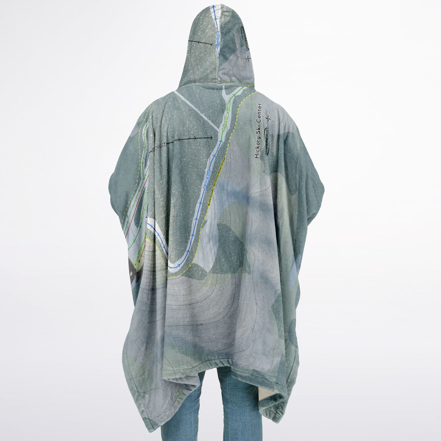 Hickory Ski Center, New York Ski Resort Map Flannel Blanket Poncho