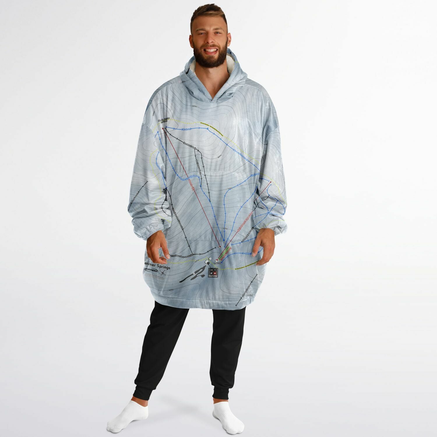 Hanmer Springs, New Zealand Ski Trail Map - Snug Hoodie