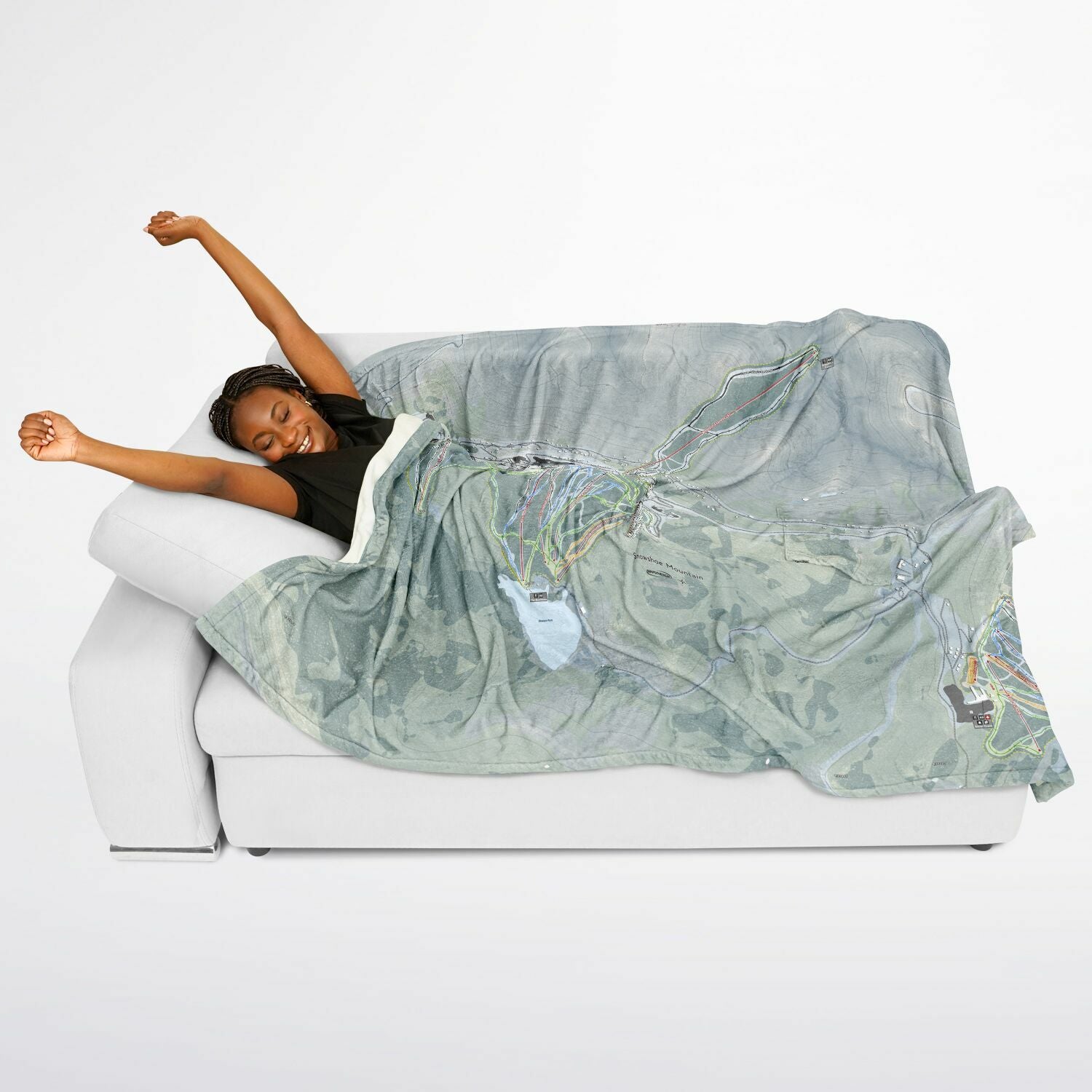 Snowshoe Mountain, West Virginia Ski Resort Map Flannel Blanket Poncho