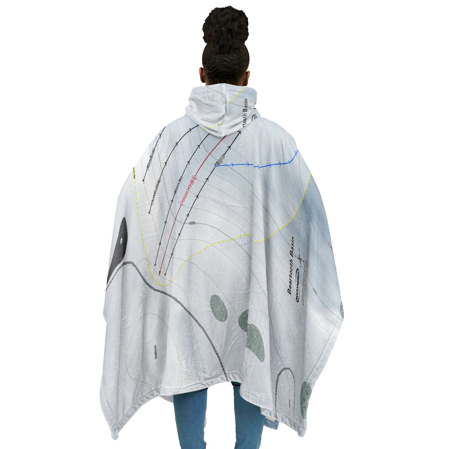 Beartooth Basin, Wyoming Ski Resort Map Flannel Blanket Poncho