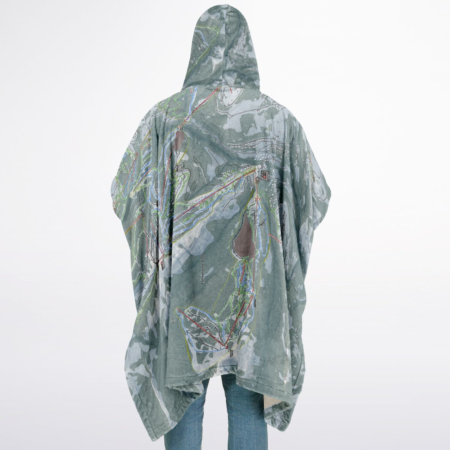 Big Sky, Montana Ski Resort Map Flannel Blanket Poncho