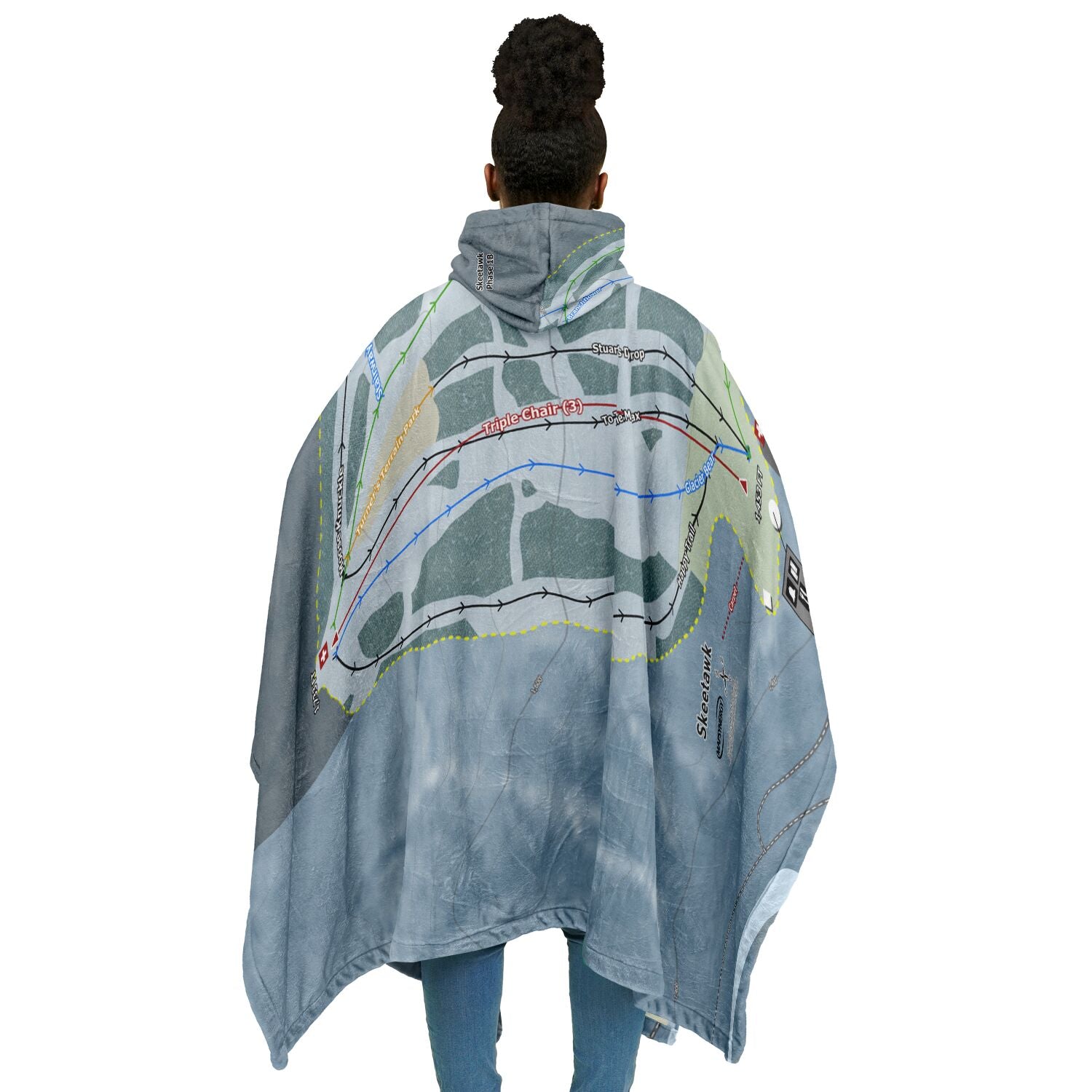 Skeetawk, Alaska Ski Resort Map Flannel Blanket Poncho
