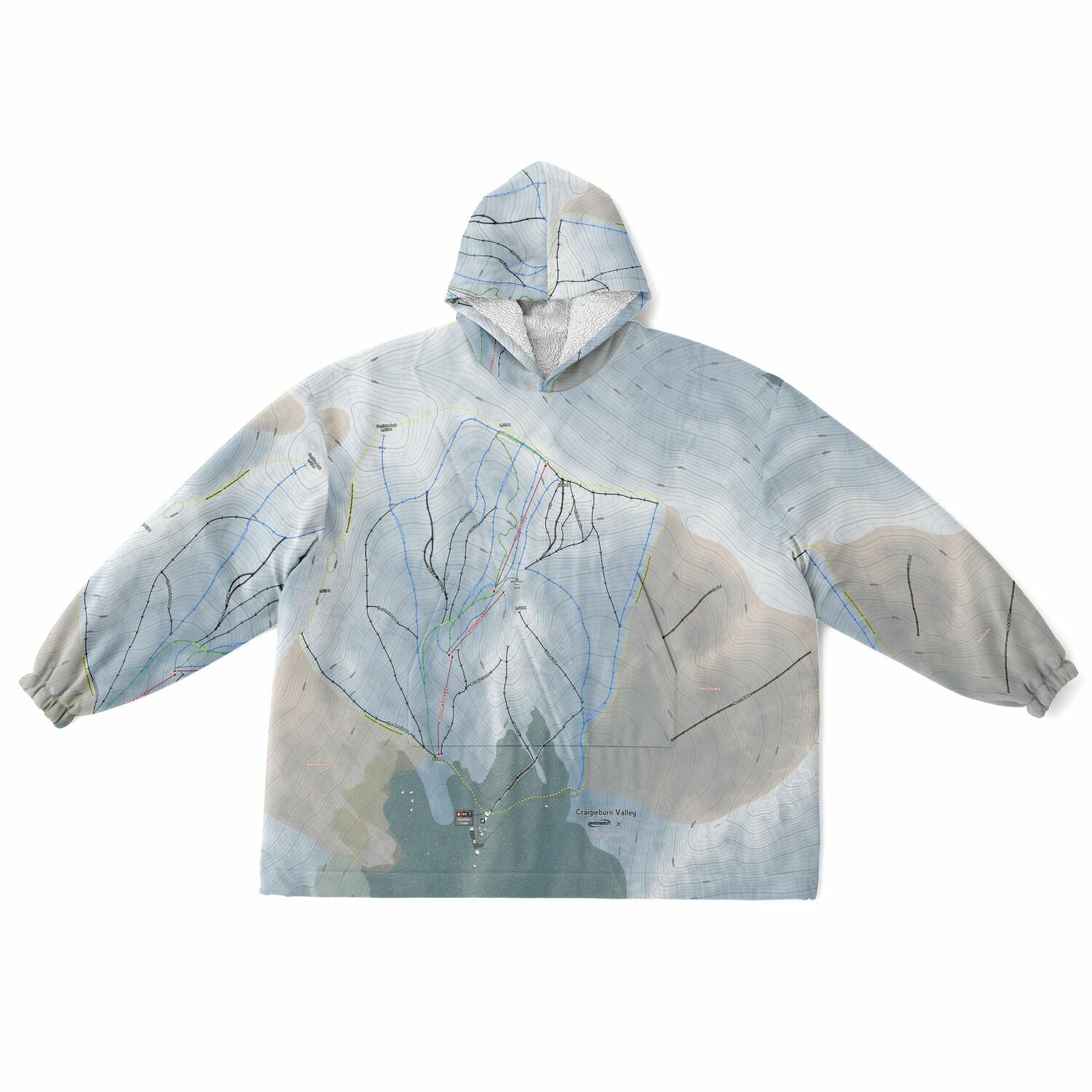 Craigieburn Valley, New Zealand Ski Trail Map - Snug Hoodie