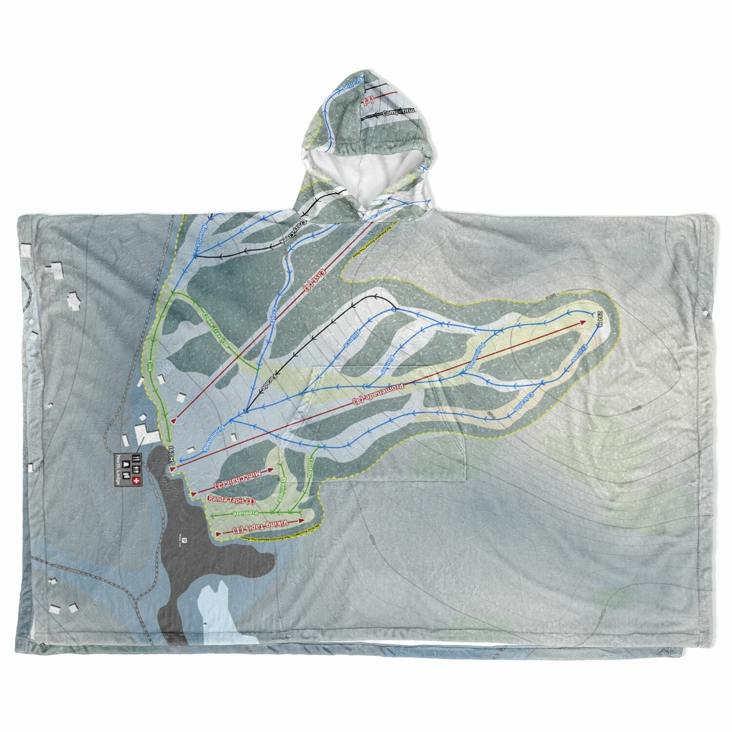 Mont Cascades, Quebec Ski Resort Map Flannel Blanket Poncho