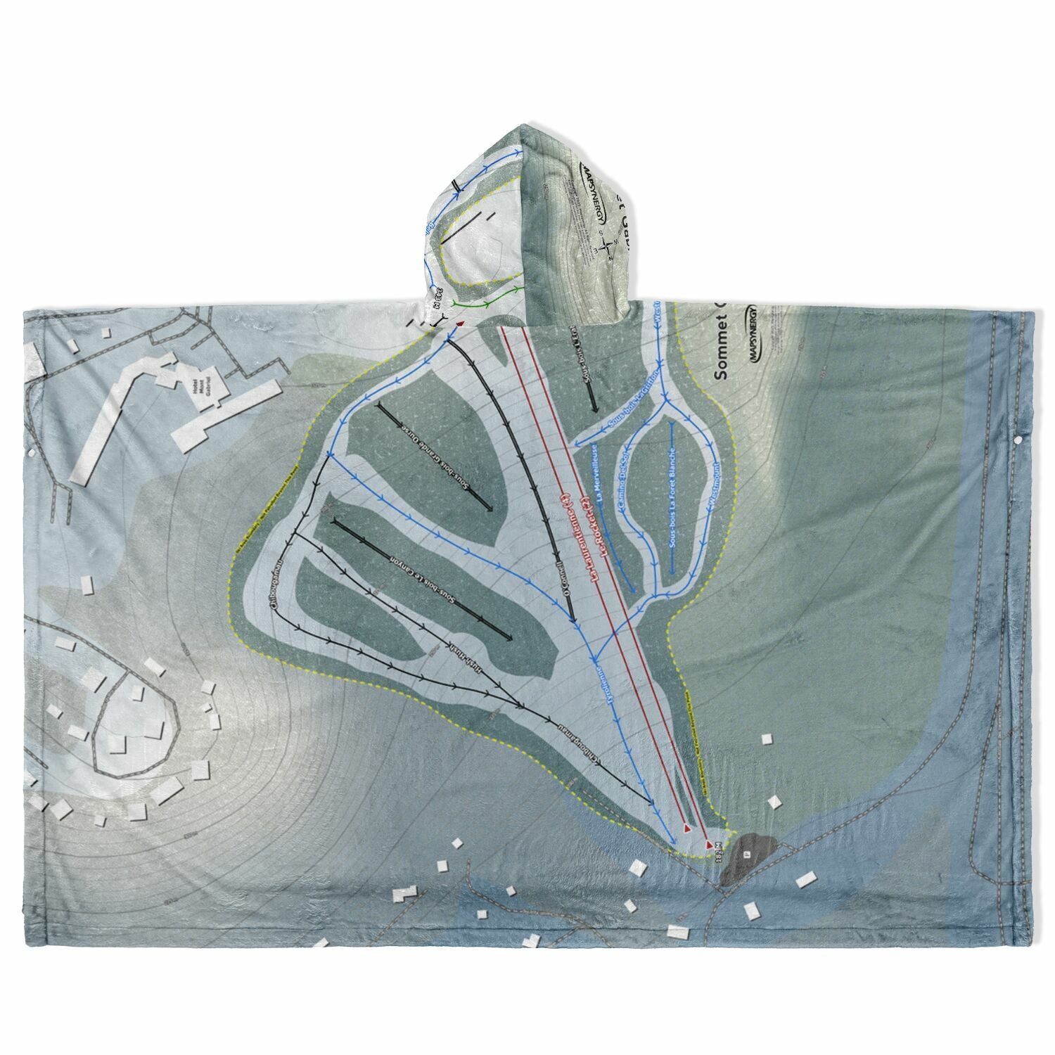 Sommet Gabriel, Quebec Ski Resort Map Flannel Blanket Poncho