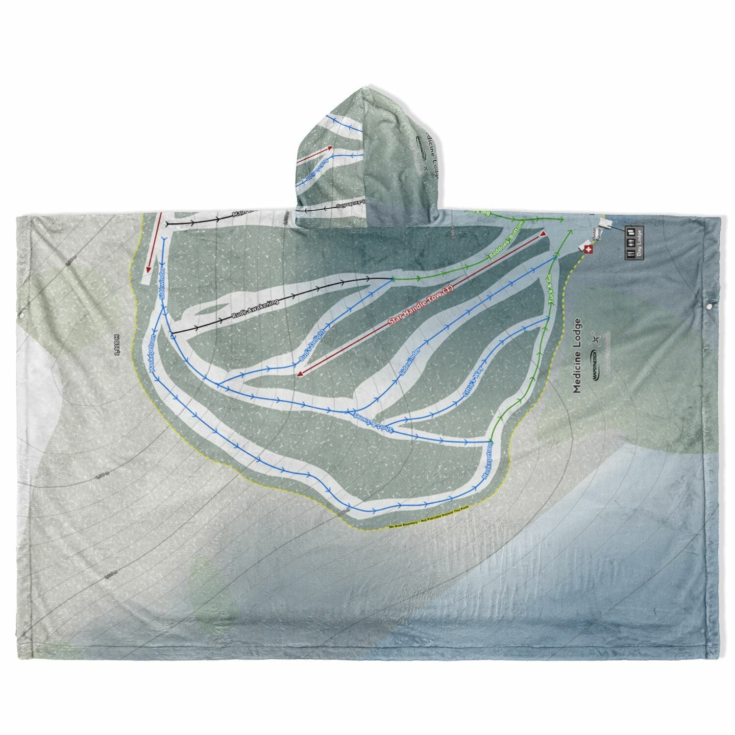 Medicine Lodge, Alberta Ski Resort Map Flannel Blanket Poncho