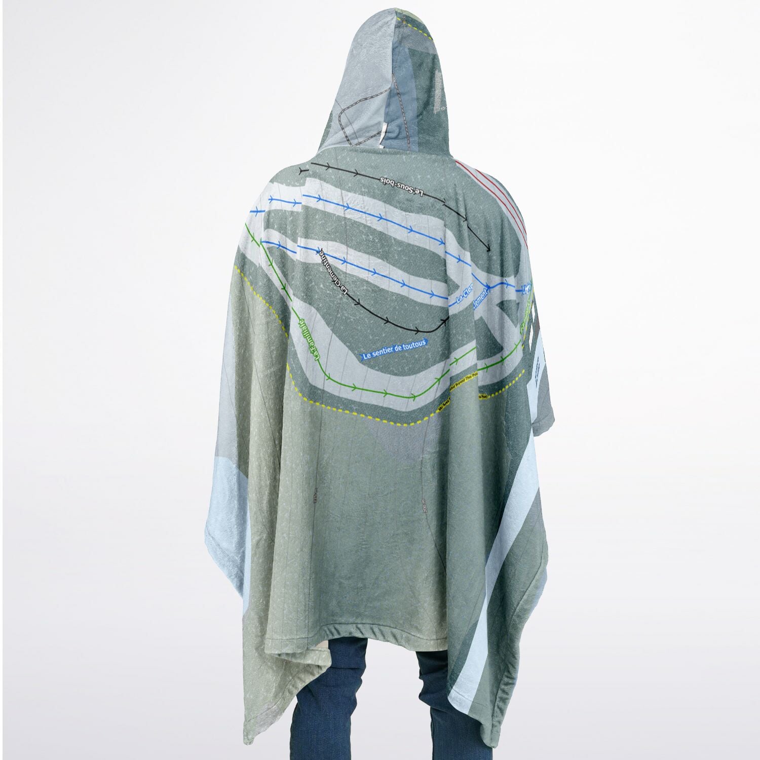 Centre de Ski de St-Georges, Quebec Ski Resort Map Flannel Blanket Poncho