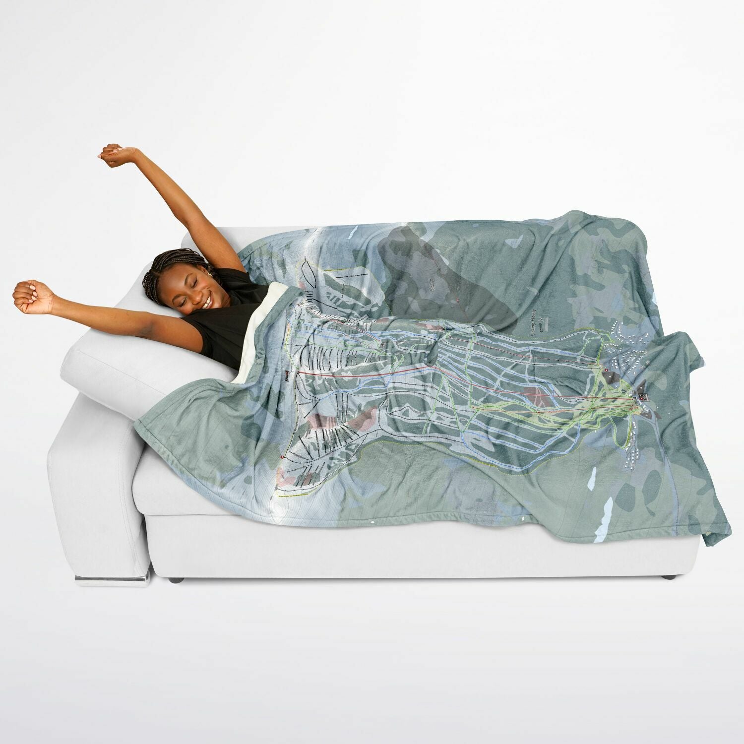 Kicking Horse, British Columbia Ski Resort Map Flannel Blanket Poncho