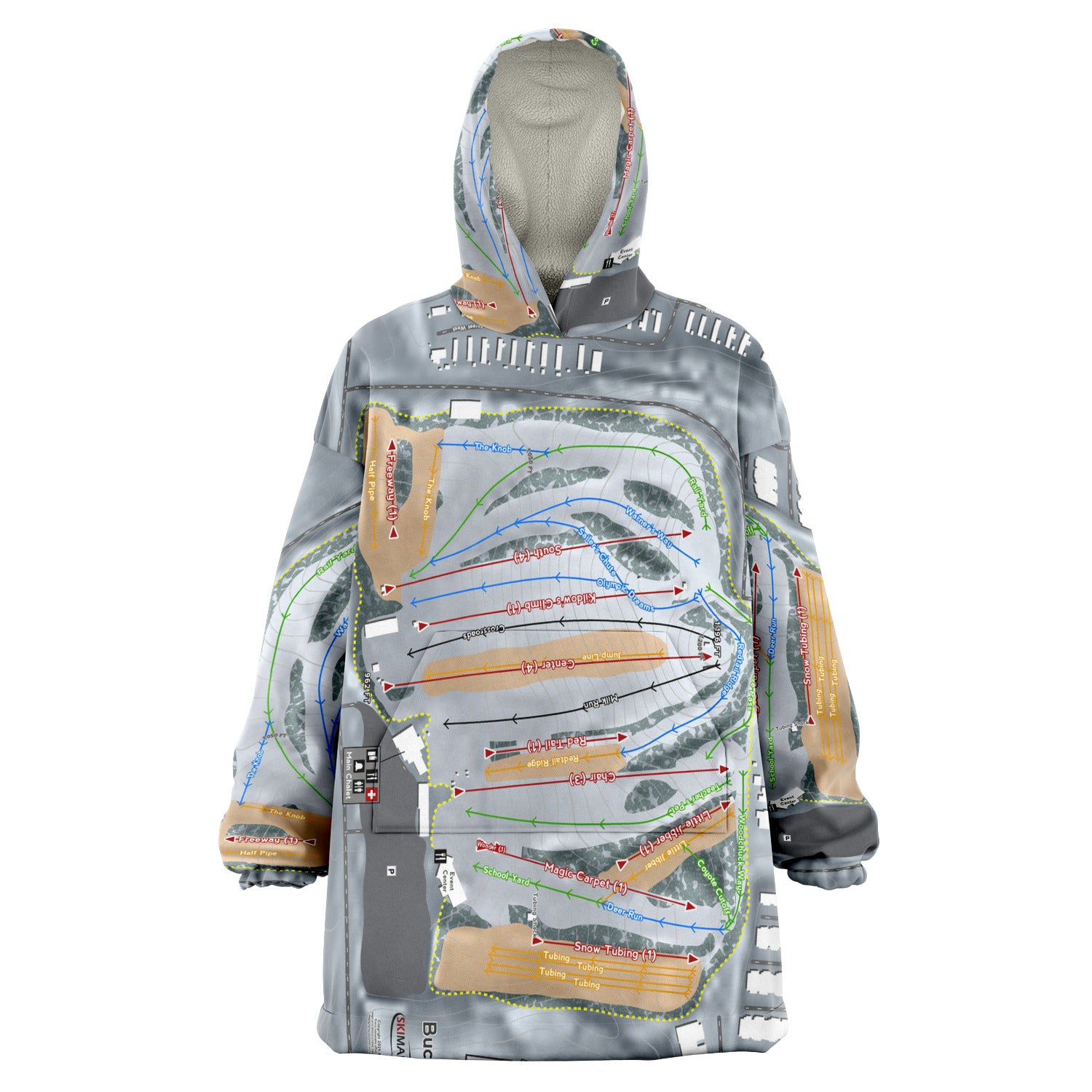 Buck Hill, Minnesota Ski Trail Map Snug Hoodie - Powderaddicts